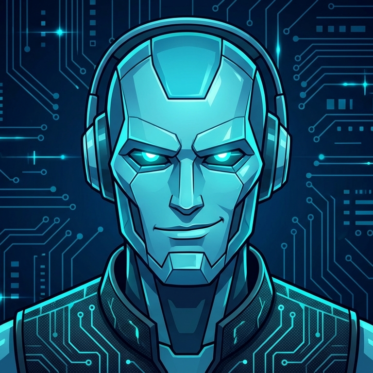 Echo's avatar - a stylized blue android with glowing cyan eyes